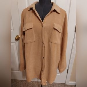 Tan Fleece Button Up Shacket
